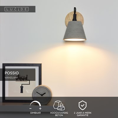 Lucide POSSIO - Wandlamp - 1xE14 - Grijs